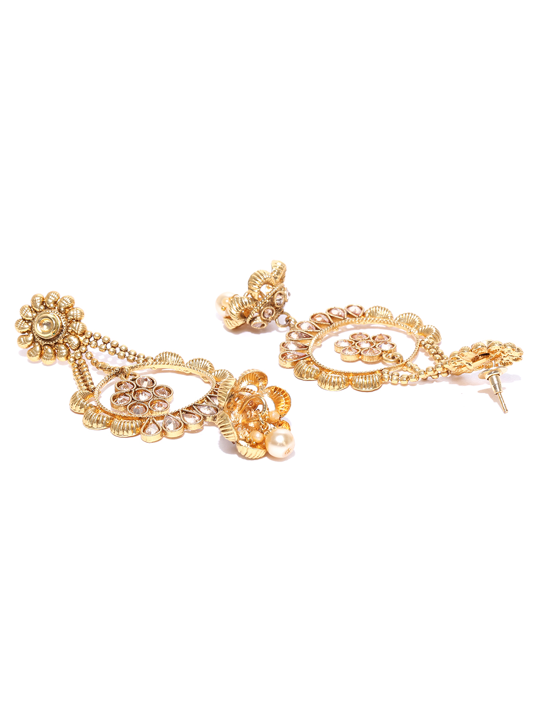 YouBella Gold-Plated Stone-Studded Floral Drop Earrings